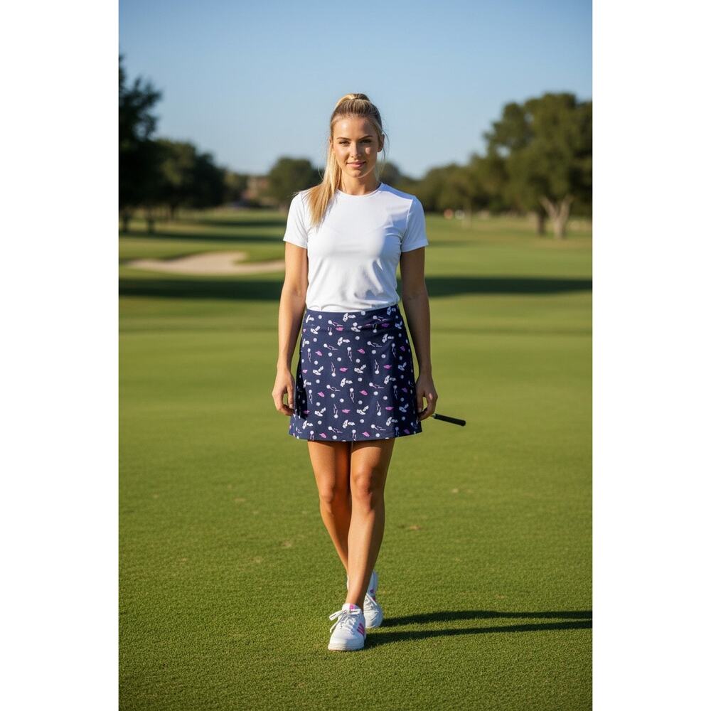 IZOD Golf Skort Women’s Size 10 Blue Pink Golf Tee Print Stretch Sporty Athletic